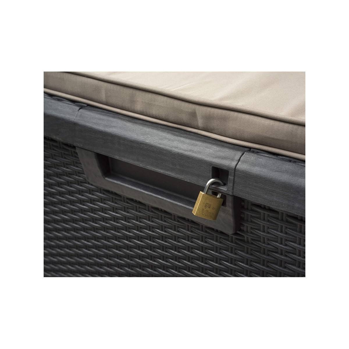 Coffre de jardin en résine 560 Litres Gris Anthracite Cousin inclus Effet rotin L147xP72xH65 cm TOOMAX - Image 3