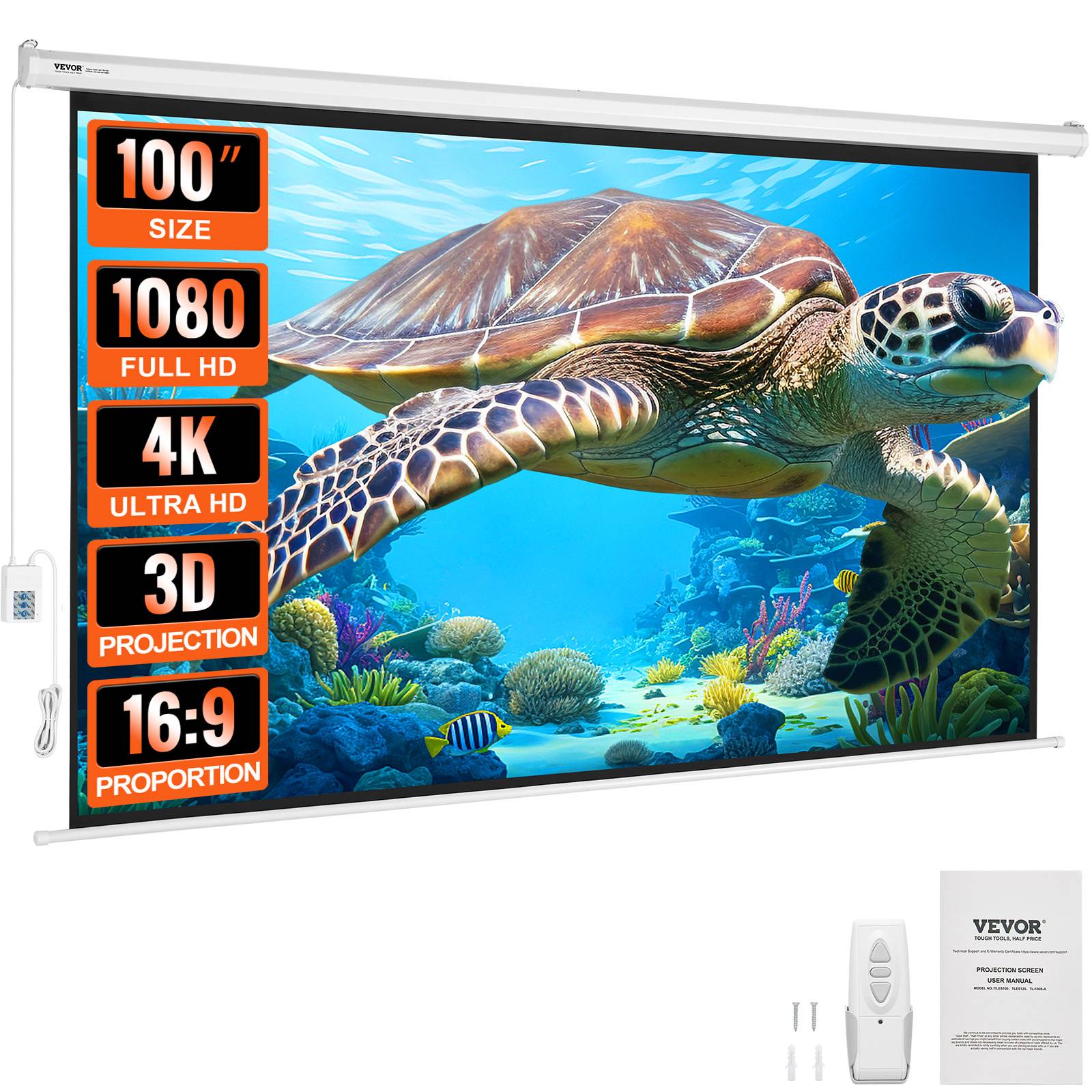 Vevor - VEVOR Ecran de Projection Motorisé 100 pouces 16:9 HD, Toile Anti-Plis, Télécommande. - Image 1
