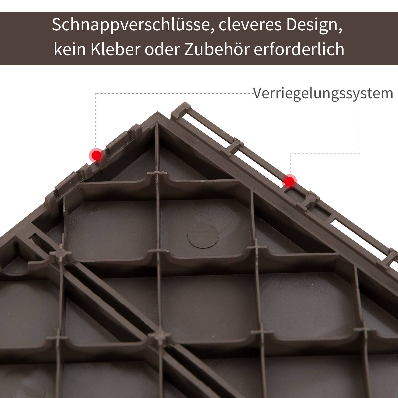 ComfortXL - Dalles de terrasse en polypropylène recyclé 30 x 30 cm marron lot de 9 clipsables pour balcon avec drainage - Image 5