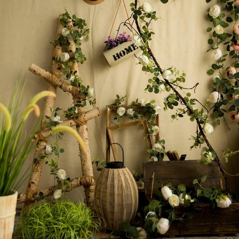 Décoration Murale Pivoines et Eucalyptus Artificiels Blanc - Lot de 2 - Pour Mariage et Événements - Lytech - Image 6