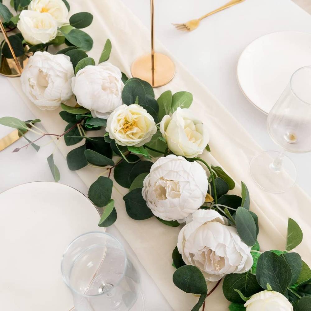 Décoration Murale Pivoines et Eucalyptus Artificiels Blanc - Lot de 2 - Pour Mariage et Événements - Lytech - Image 2
