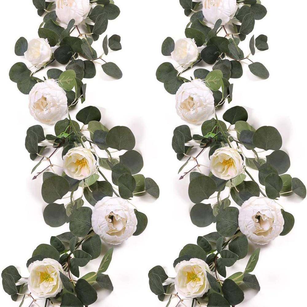 Décoration Murale Pivoines et Eucalyptus Artificiels Blanc - Lot de 2 - Pour Mariage et Événements - Lytech - Image 1