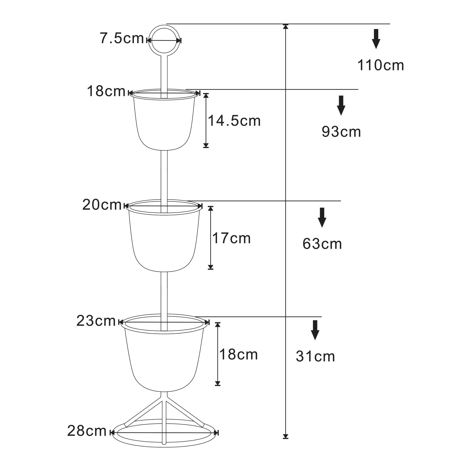 Helloshop26 - Porte-plantes style intemportel support 110 x 28 cm 3 cache-pots gris - Image 2