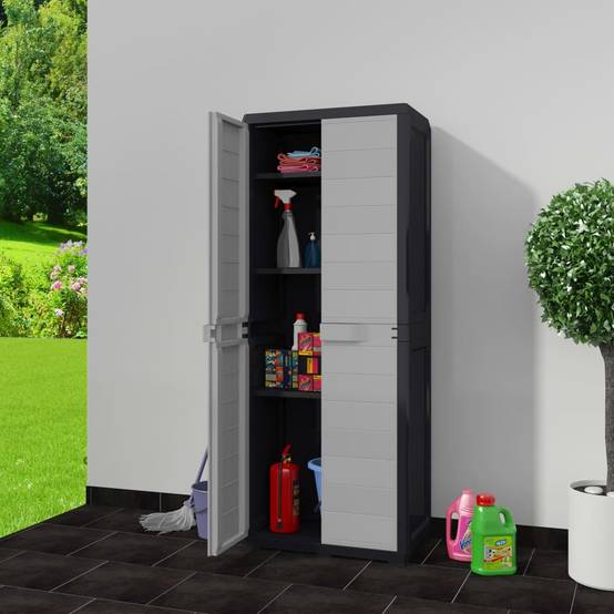 Armoire de jardin - Armoire d'extérieur - Armoire de rangement jardin avec 3 étagères Noir et gris - Image 1
