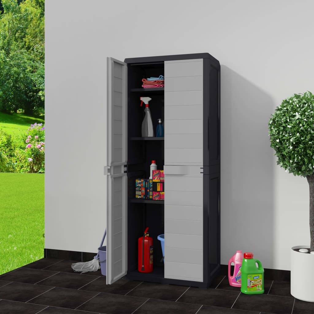 Armoire de jardin - Armoire d'extérieur - Armoire de rangement jardin avec 3 étagères Noir et gris - Image 1