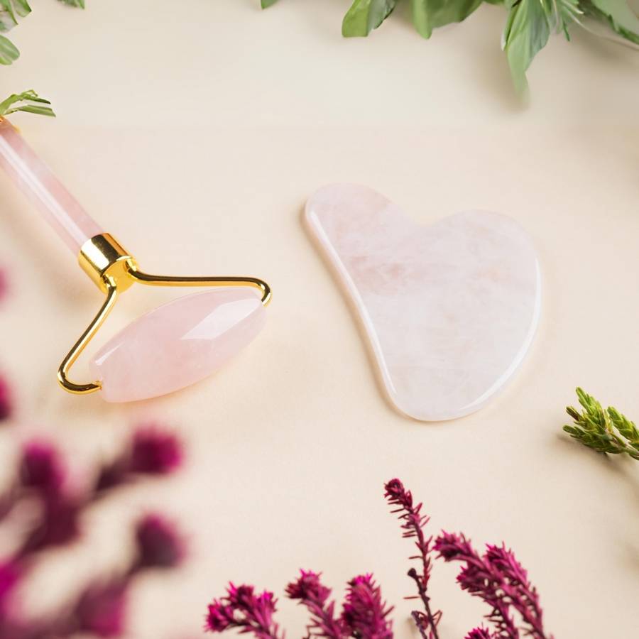 1 Jade Roller +1 Gua Sha Quartz Rose Visage et corps +Housse de Protection - Rides les ridules -Routine Beauté Peau saine - Sun&Sia - Image 1