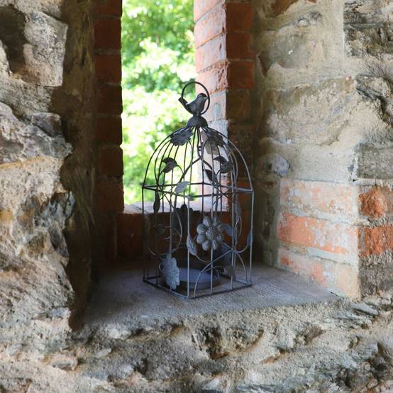 Cage à oiseaux décorative ancienne métal gris 13x13x34cm Chemin de campagne - Image 2