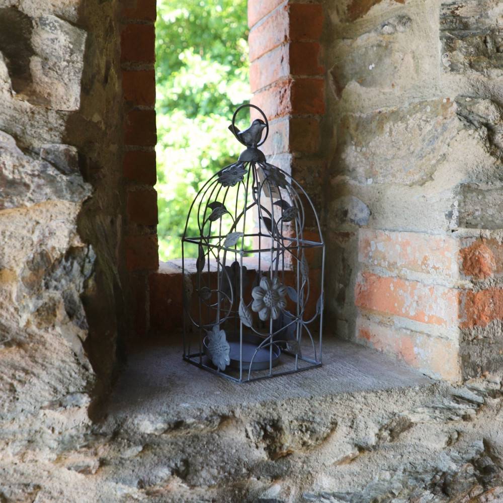 Cage à oiseaux décorative ancienne métal gris 13x13x34cm Chemin de campagne - Image 2