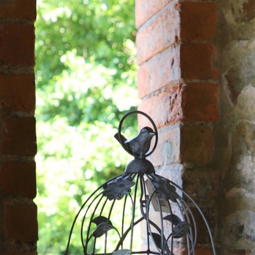 Cage à oiseaux décorative ancienne métal gris 13x13x34cm Chemin de campagne - Image 3