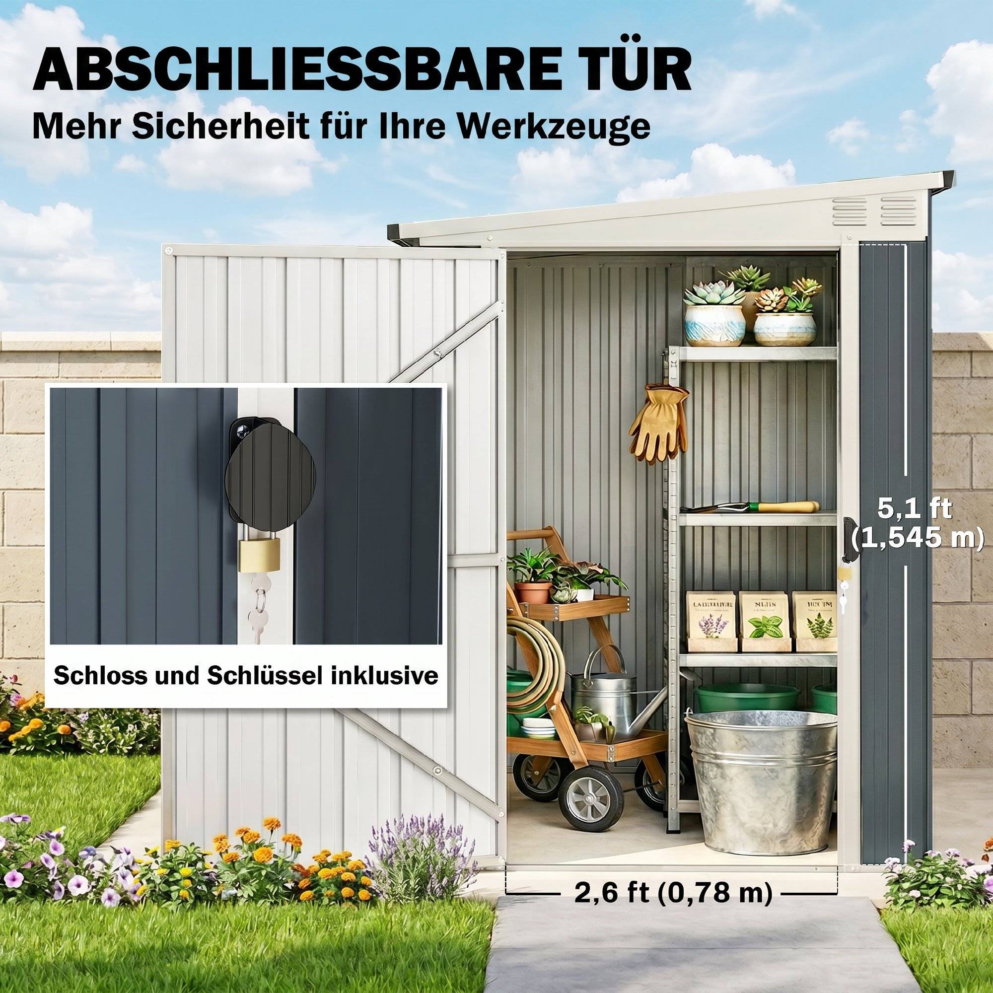 ComfortXL - Abri de jardin acier galvanisé 128 x 231 cm gris foncé avec fenêtre et porte verrouillable - ComfortXL Outdoor Living - Image 7