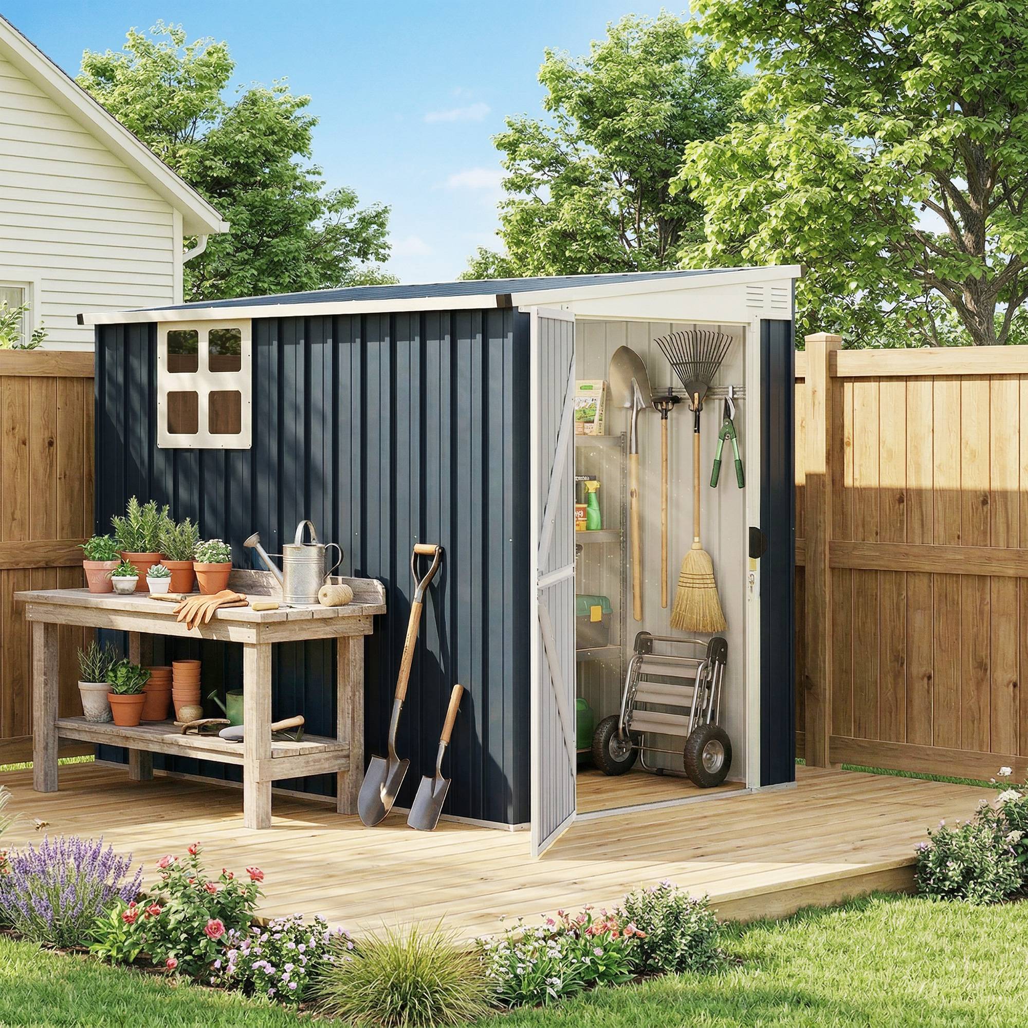 ComfortXL - Abri de jardin acier galvanisé 128 x 231 cm gris foncé avec fenêtre et porte verrouillable - ComfortXL Outdoor Living - Image 3