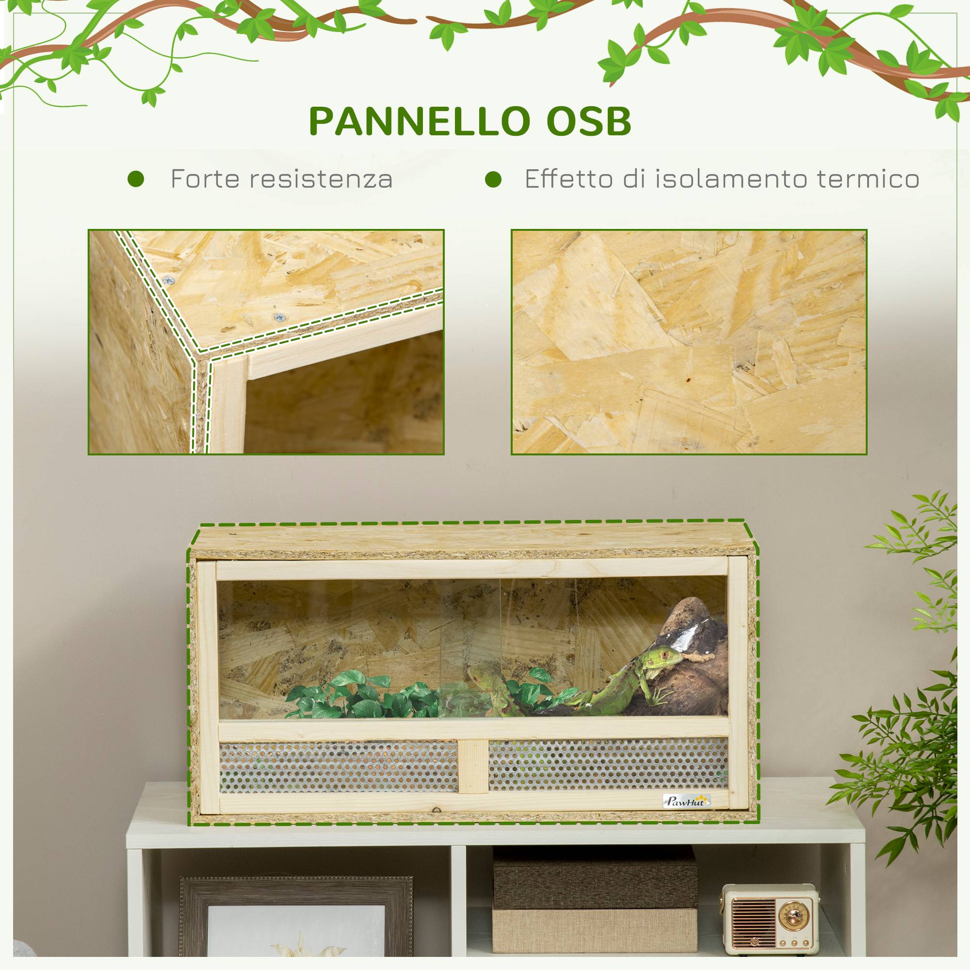 Terrarium reptile bois 60×29,5×29,5cm, portes vitrées coulissantes, panneaux grillagés - Image 7