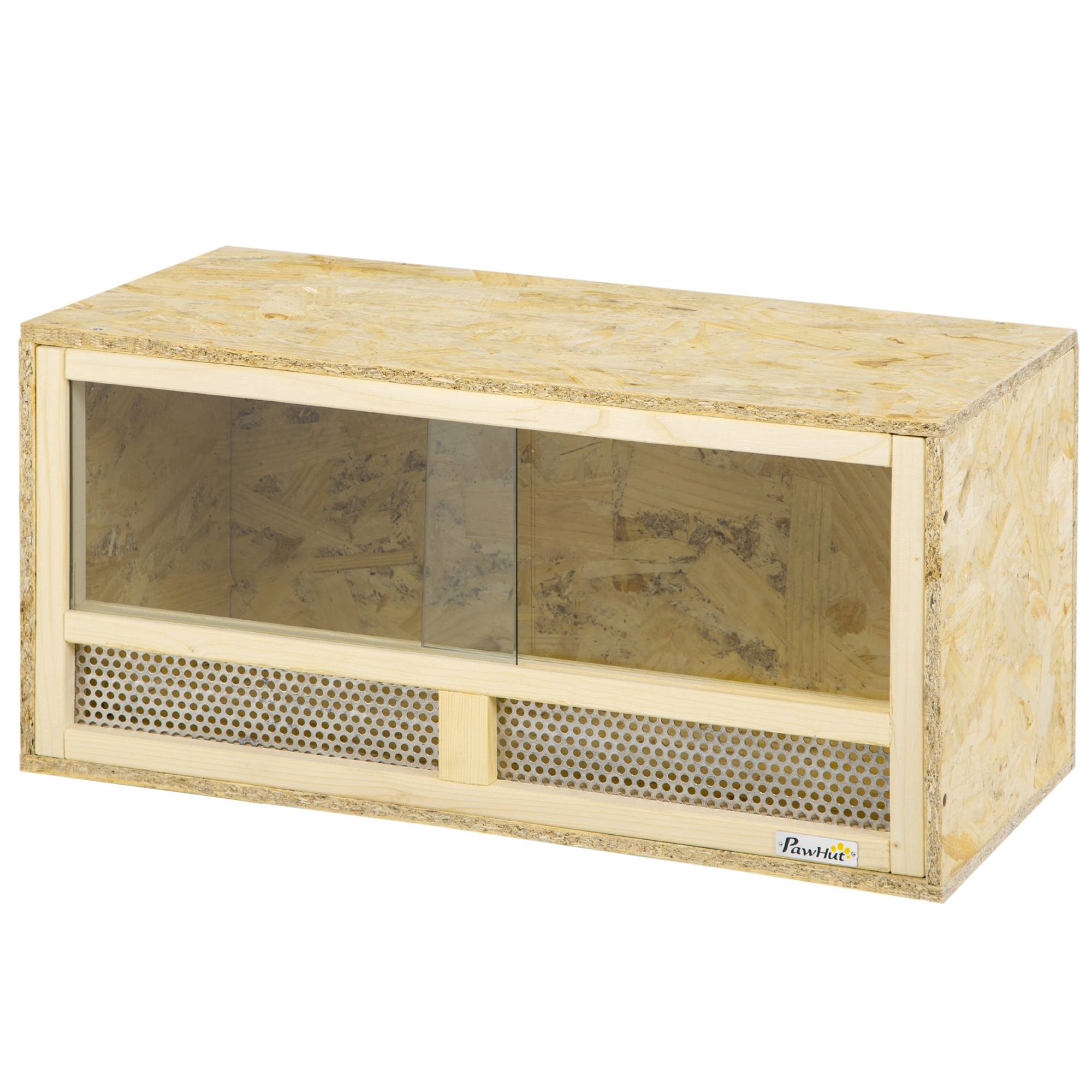 Terrarium reptile bois 60×29,5×29,5cm, portes vitrées coulissantes, panneaux grillagés - Image 2