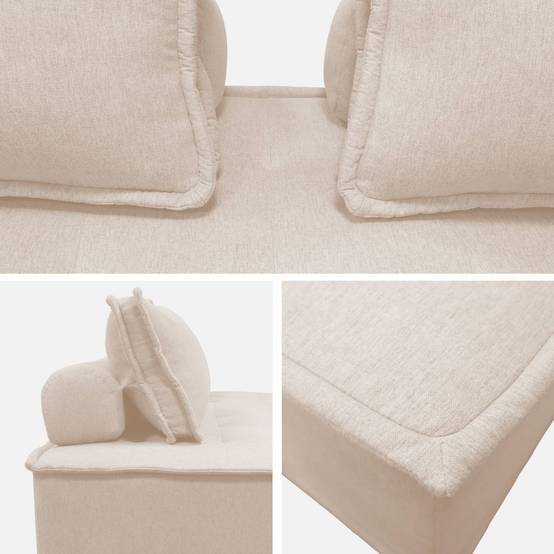 Chauffeuse 2 places pour canapé modulable tissu capitonné crème | sweeek - Image 6