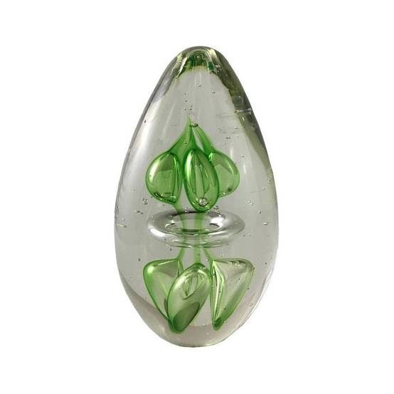 Presse papier sulfure "Anneaux" en verre vert 14 x 8 cm Chemin de campagne - Image 1
