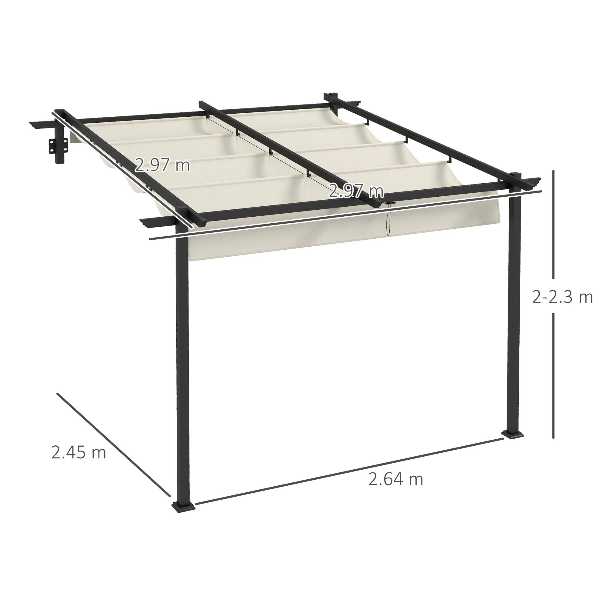 Pergola Adossée Métal Toit Rétractable 3x3m Crème Ombrage Terrasse - ComfortXL Outdoor Living - Image 3