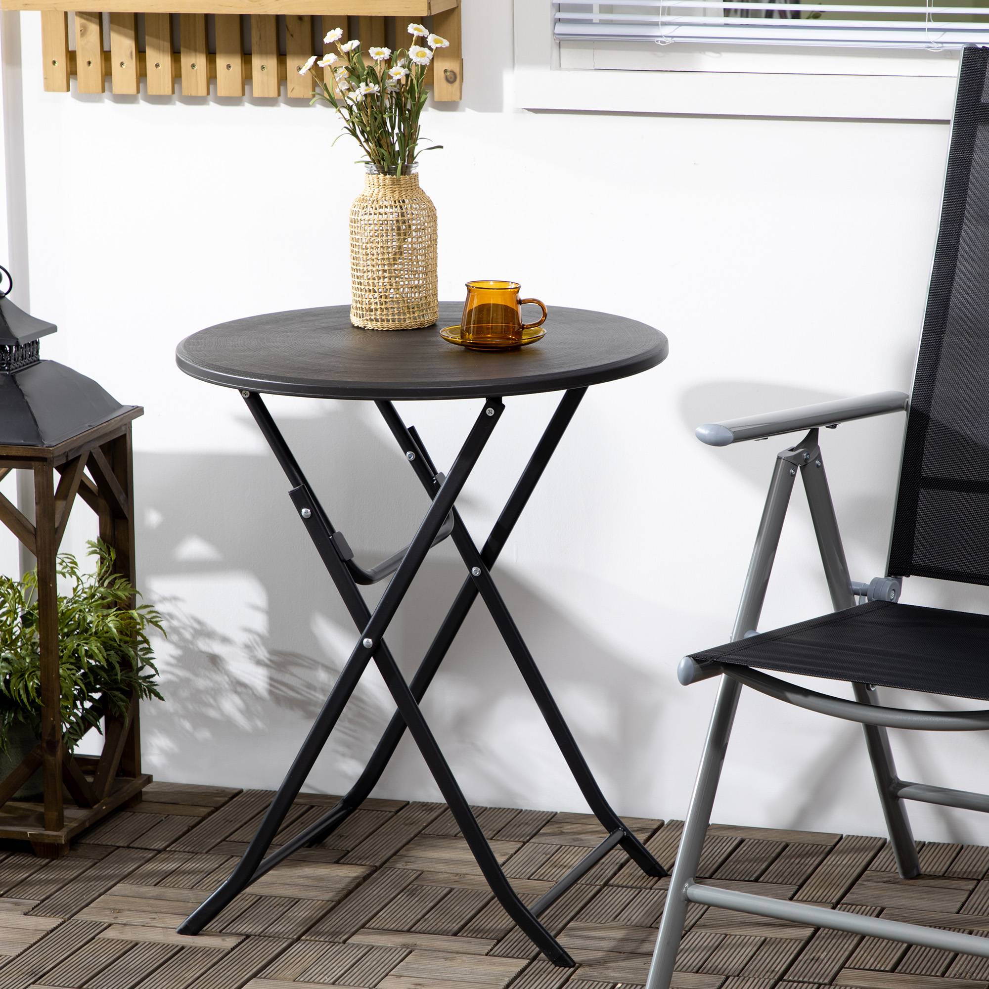 Table basse extérieure pour 2 personnes, table de jardin ronde avec structure en acier, Ø 60 x 73H cm, gris foncé - Image 3