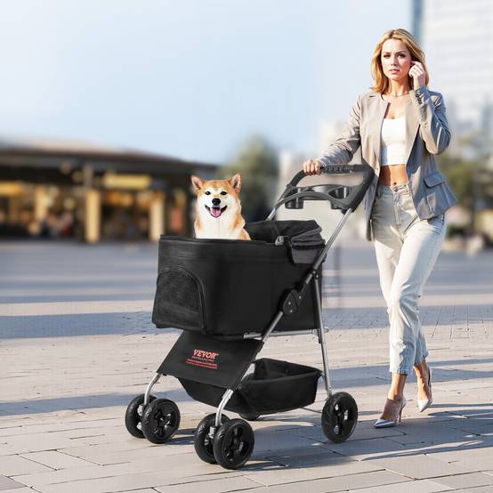 Vevor - VEVOR Poussette pour chien pliable, capacité 16 kg, 4 roues avec freins arrière, fenêtres en maille respirante. - Image 8