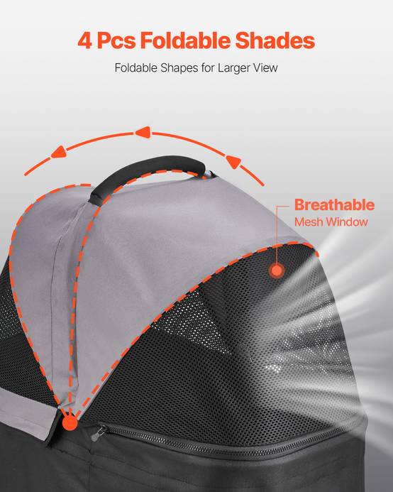 Vevor - VEVOR Poussette pour chien pliable, capacité 16 kg, 4 roues avec freins arrière, fenêtres en maille respirante. - Image 3