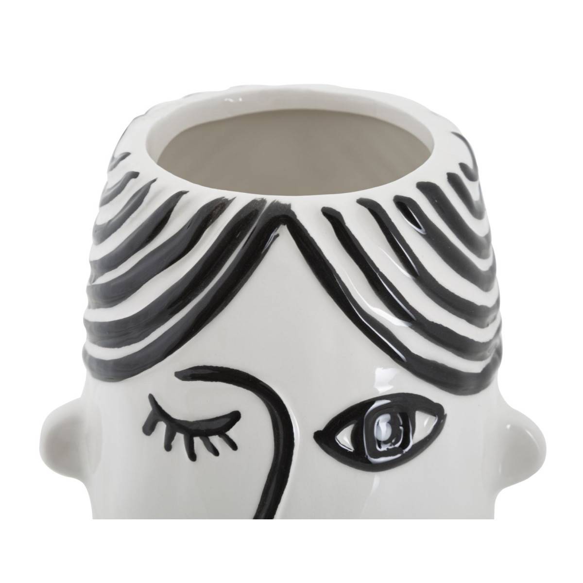Vase Déco Visage en Porcelaine "Face" 26cm Blanc & Noir - Image 5