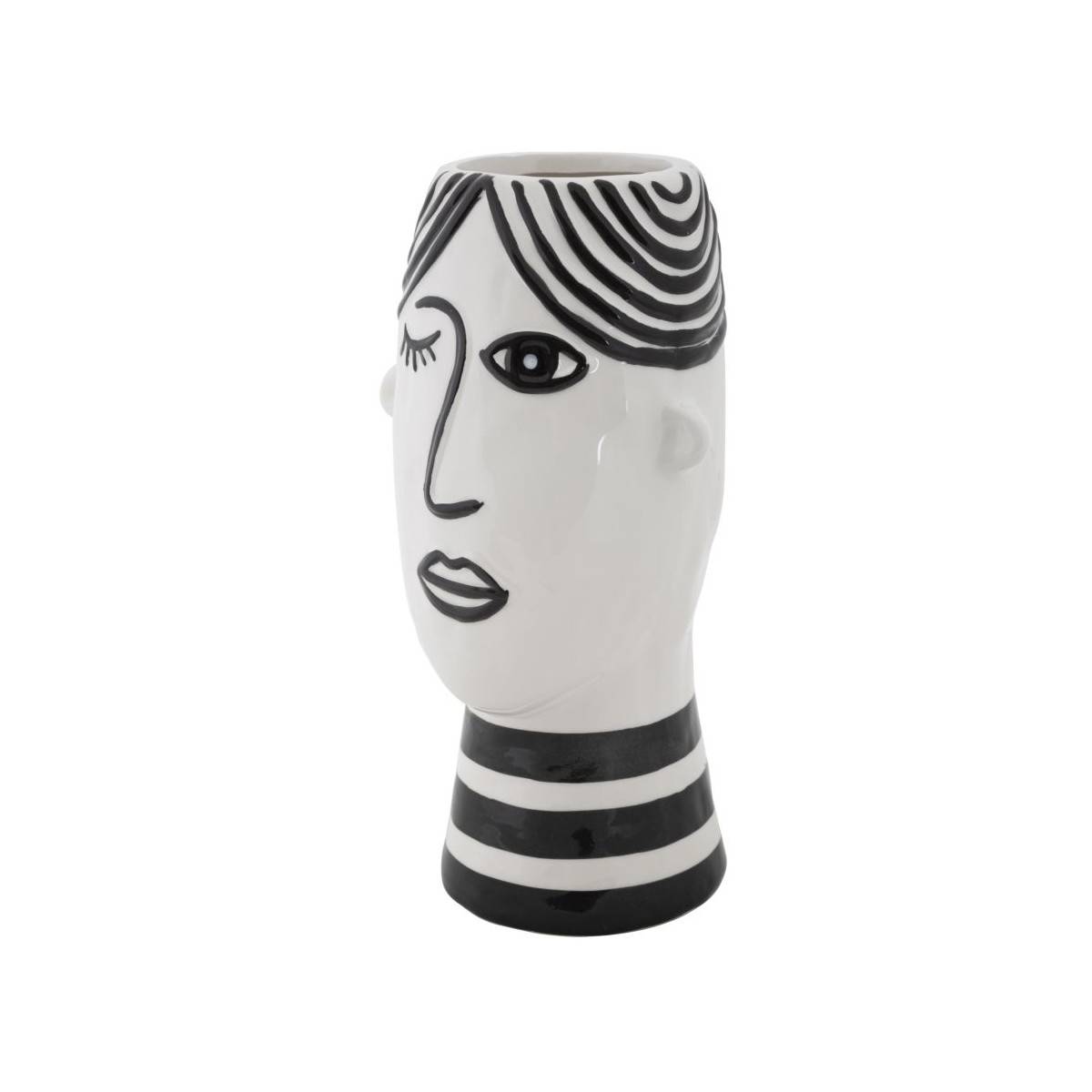 Vase Déco Visage en Porcelaine "Face" 26cm Blanc & Noir - Image 3