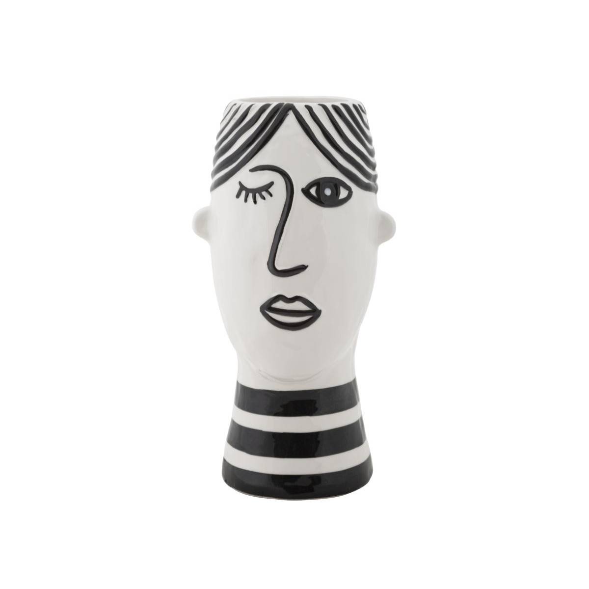 Vase Déco Visage en Porcelaine "Face" 26cm Blanc & Noir - Image 1