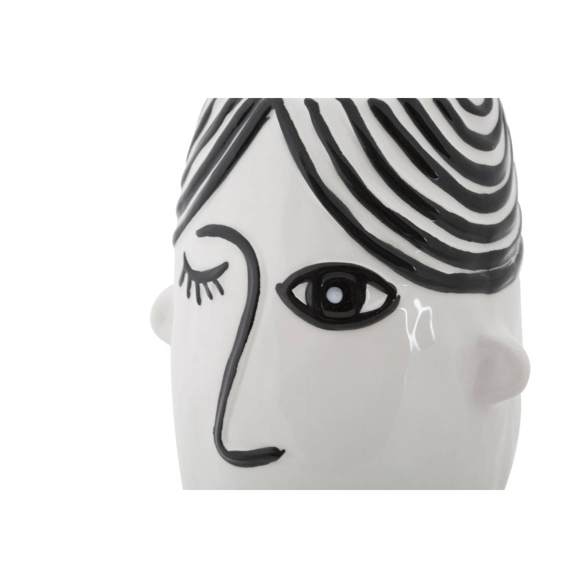 Vase Déco Visage en Porcelaine "Face" 26cm Blanc & Noir - Image 4
