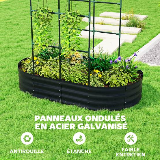 Carré Potager Treillis Métal Galvanisé Extérieur Forme Modulable 160x90x180cm Gris - ComfortXL Outdoor Living - Image 8