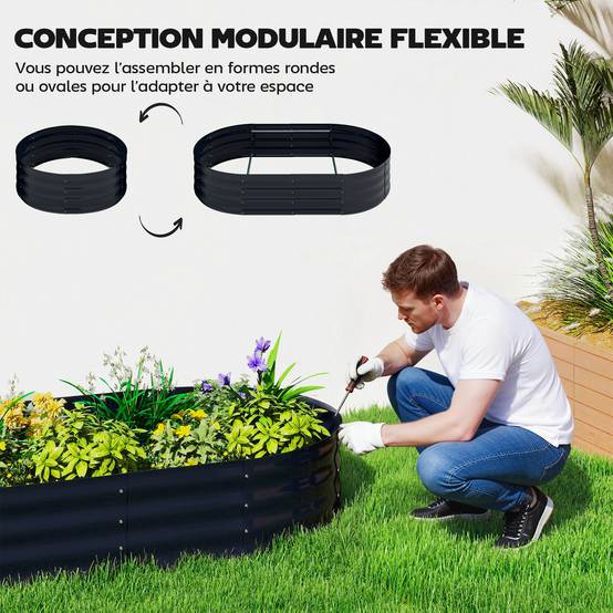 Carré Potager Treillis Métal Galvanisé Extérieur Forme Modulable 160x90x180cm Gris - ComfortXL Outdoor Living - Image 9
