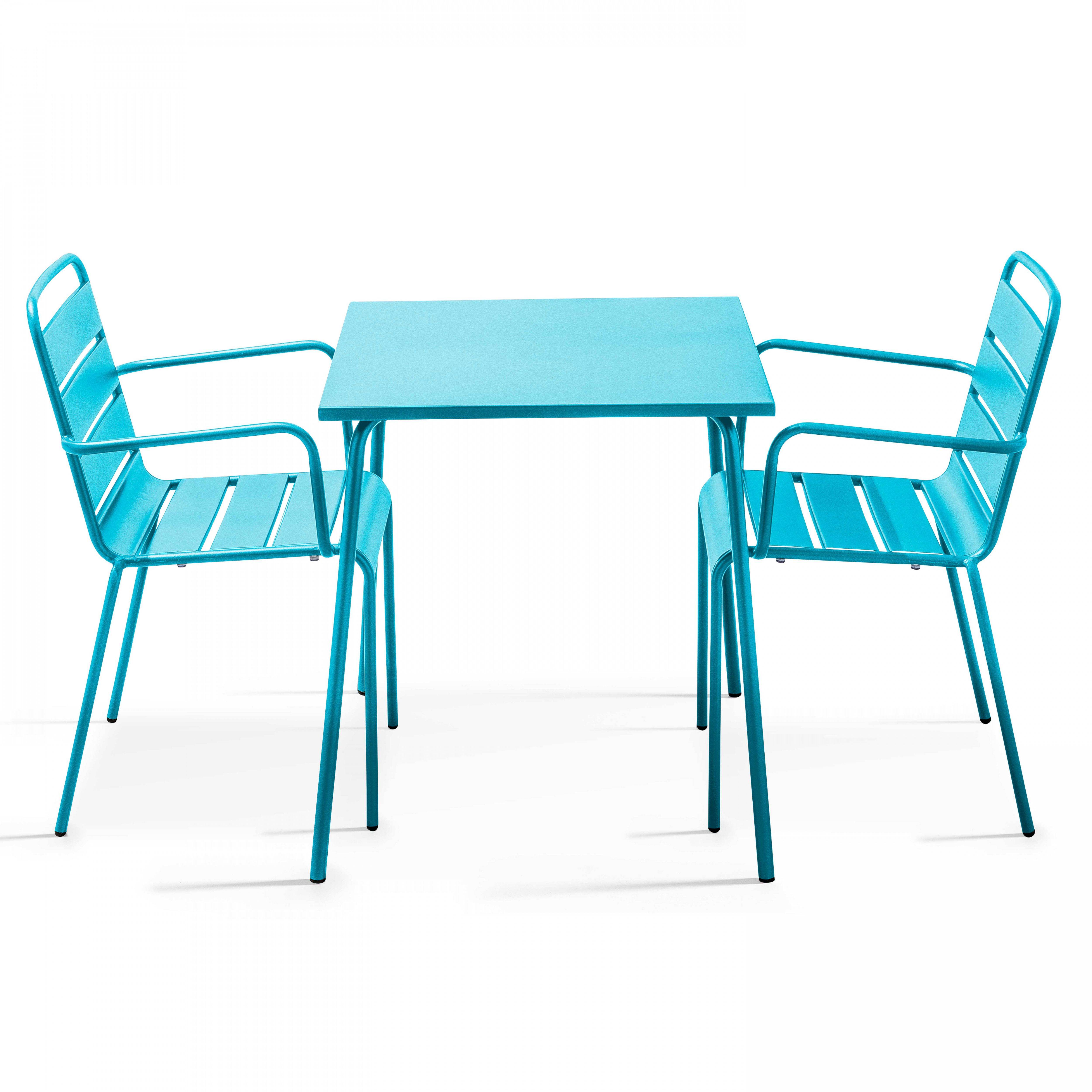 Oviala - Ensemble table de jardin carrée et 2 fauteuils acier bleu Palavas - Oviala - Image 1