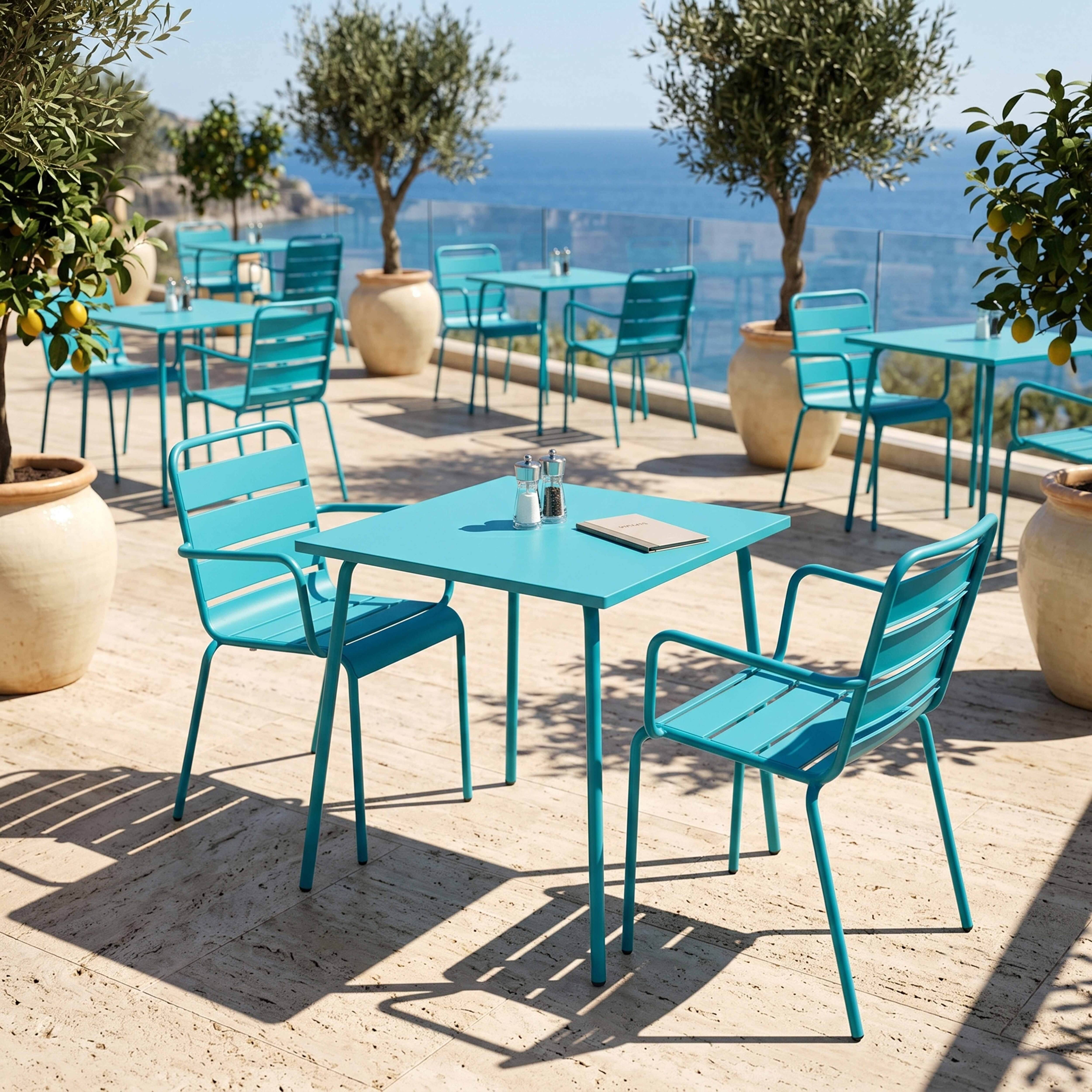 Oviala - Ensemble table de jardin carrée et 2 fauteuils acier bleu Palavas - Oviala - Image 4