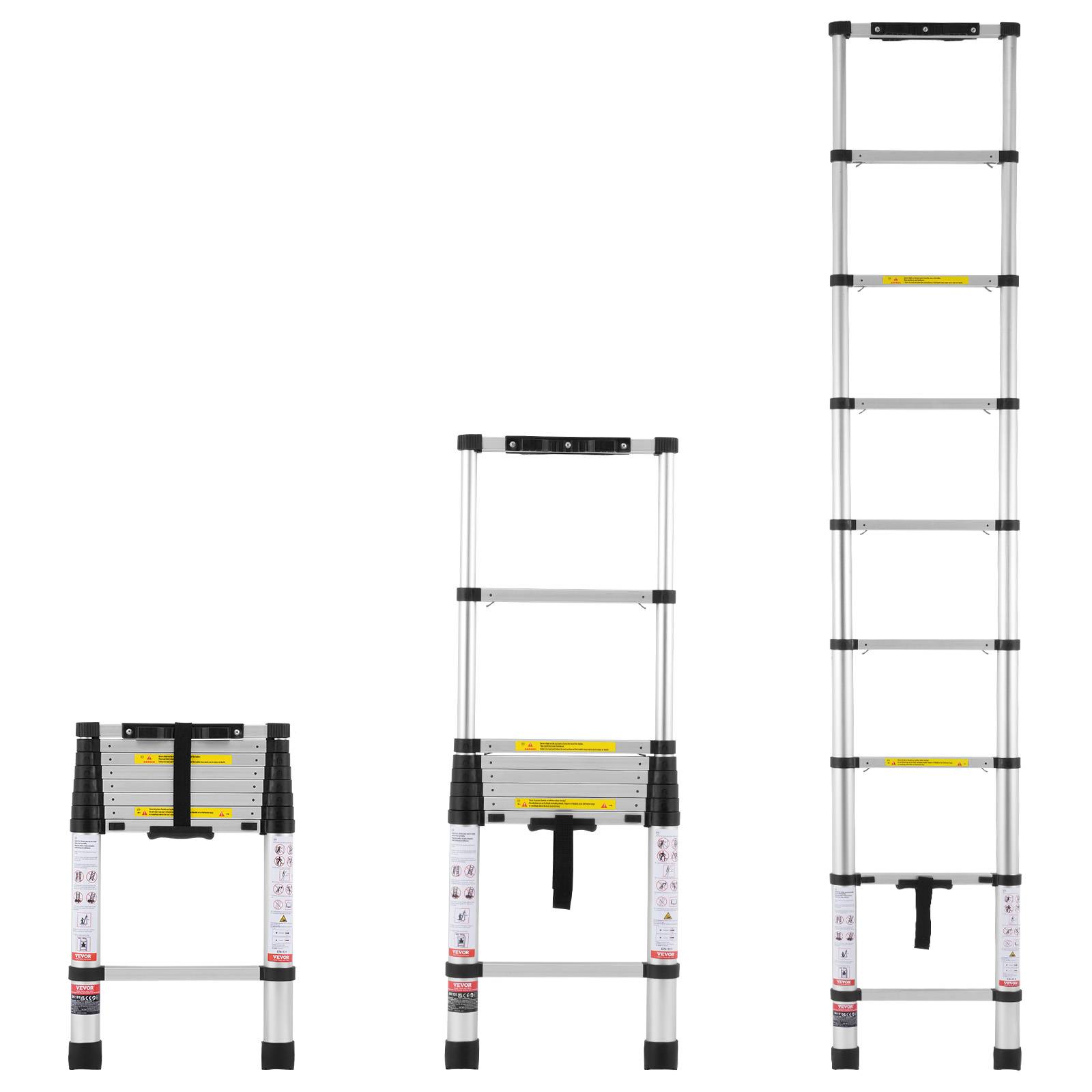Vevor - Échelle aluminium télescopique 2.6m. Capacité 170 kg, antidérapante, pliable. Pour maison, camping-car. - Image 1