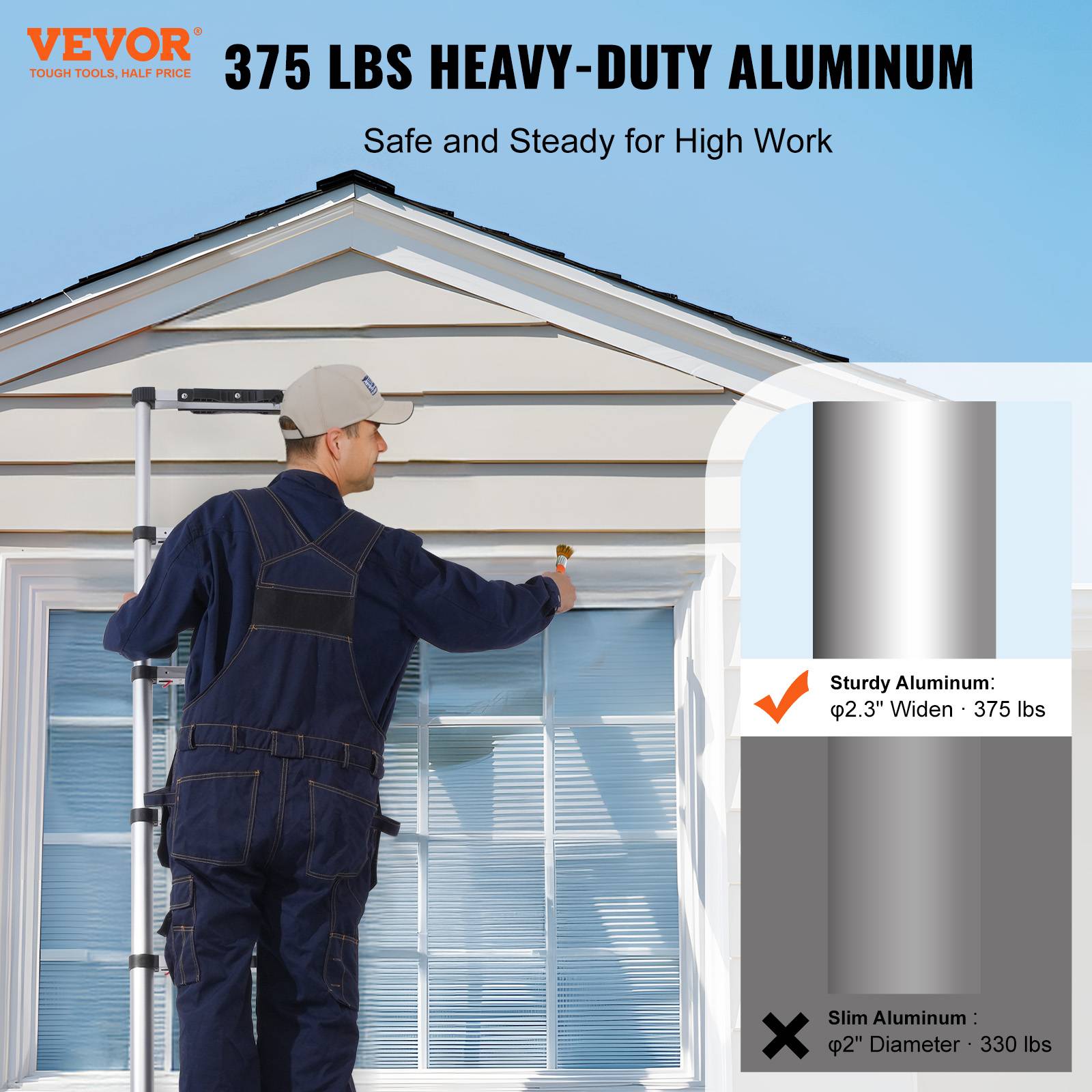 Vevor - Échelle aluminium télescopique 2.6m. Capacité 170 kg, antidérapante, pliable. Pour maison, camping-car. - Image 2