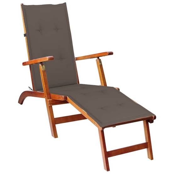 Chaise longue | Transat | Bain de soleil d'extérieur repose-pied et coussin Acacia solide - Image 2