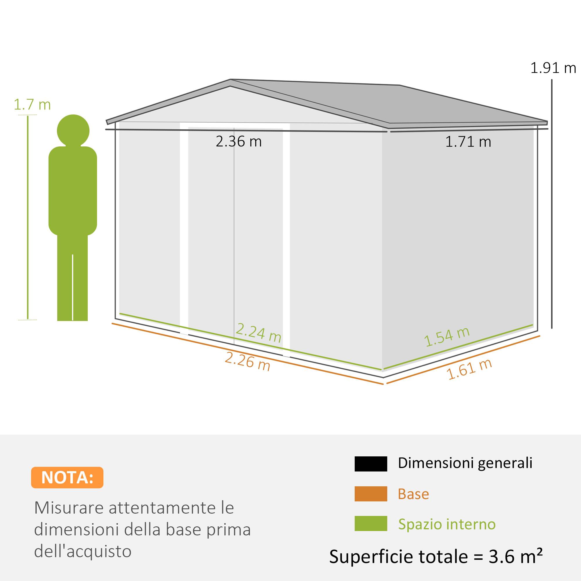 Abri jardin acier 2,3x1,7 m avec aérations double porte coulissante rangement outils extérieur gris foncé - Image 5