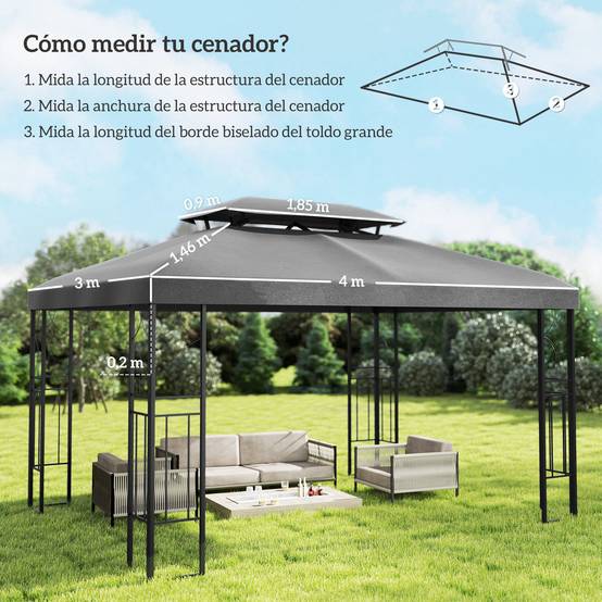 ComfortXL - Toile de Rechange pour Tonnelle Polyester Anti-UV pour Pergola 4x3 m Gris Foncé - ComfortXL Outdoor Living - Image 5