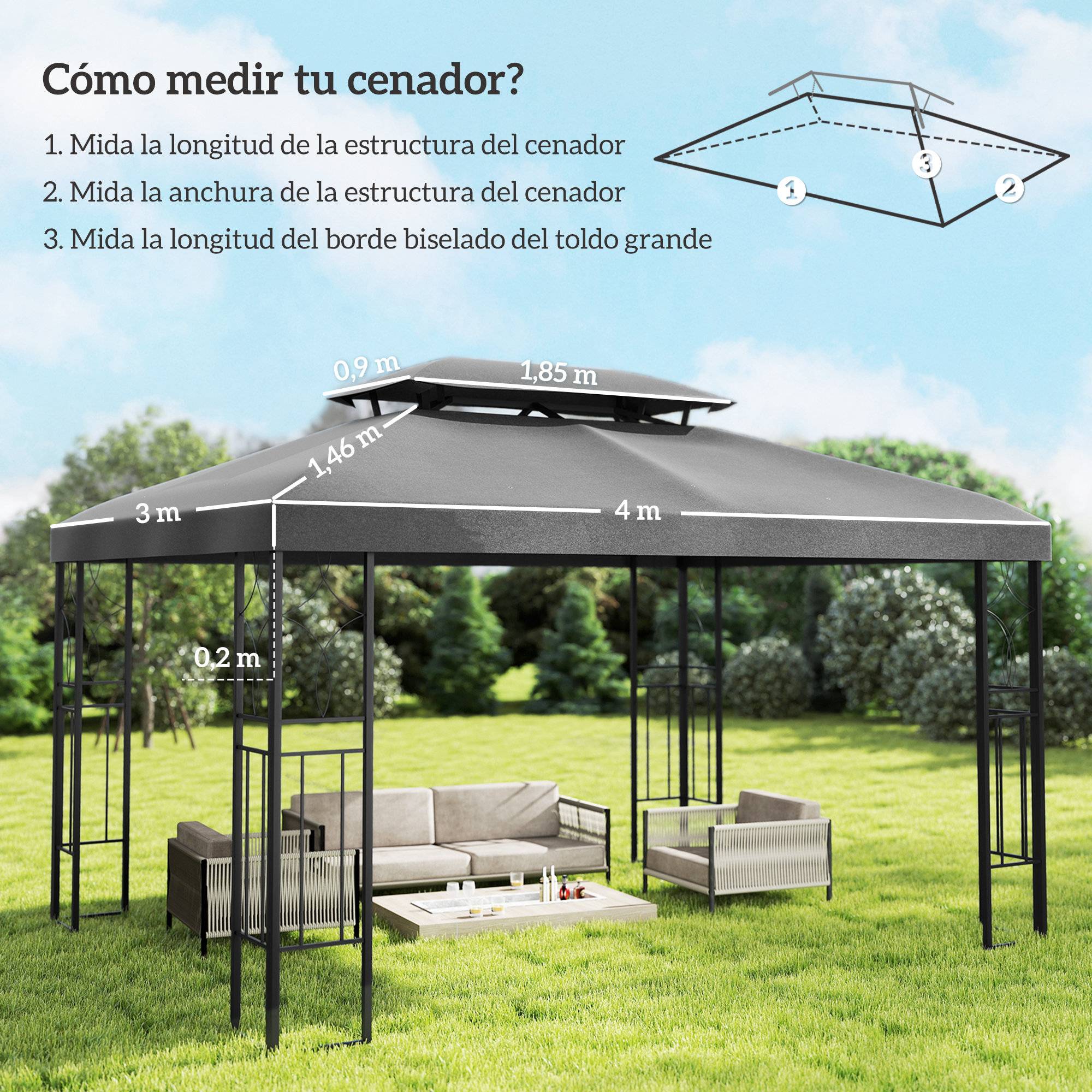 ComfortXL - Toile de Rechange pour Tonnelle Polyester Anti-UV pour Pergola 4x3 m Gris Foncé - ComfortXL Outdoor Living - Image 5