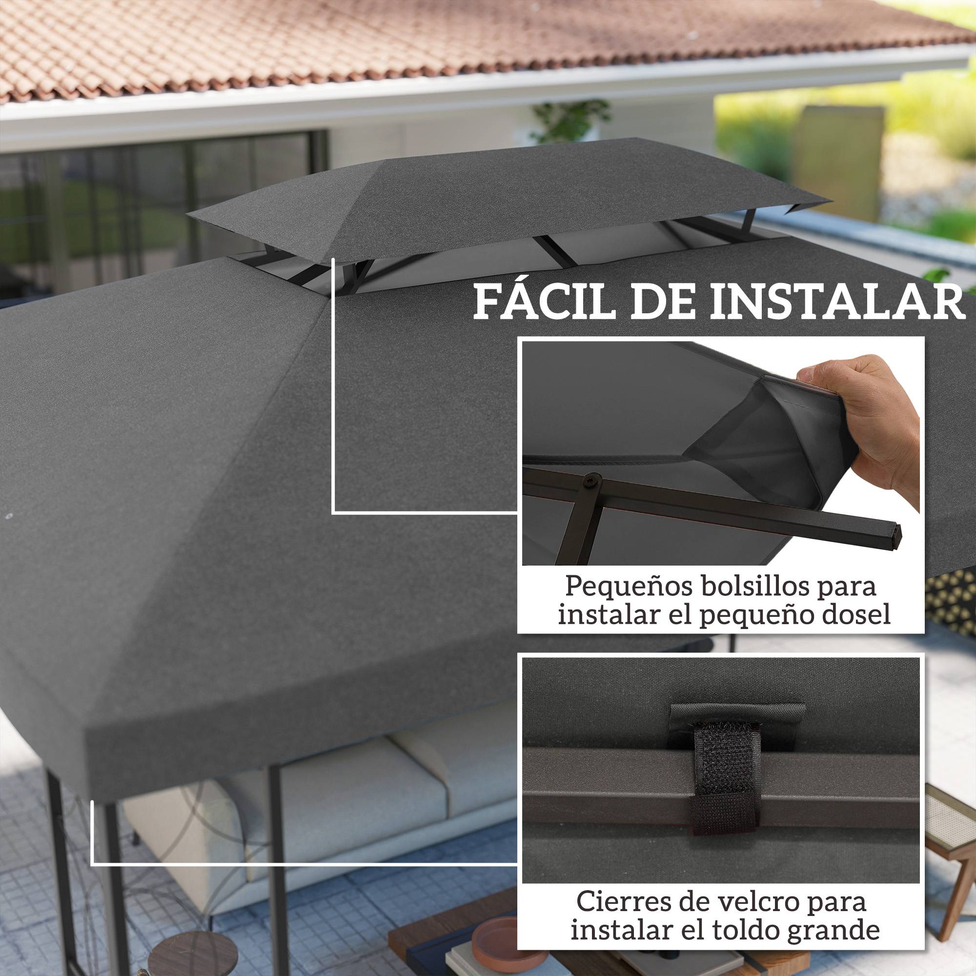 ComfortXL - Toile de Rechange pour Tonnelle Polyester Anti-UV pour Pergola 4x3 m Gris Foncé - ComfortXL Outdoor Living - Image 7