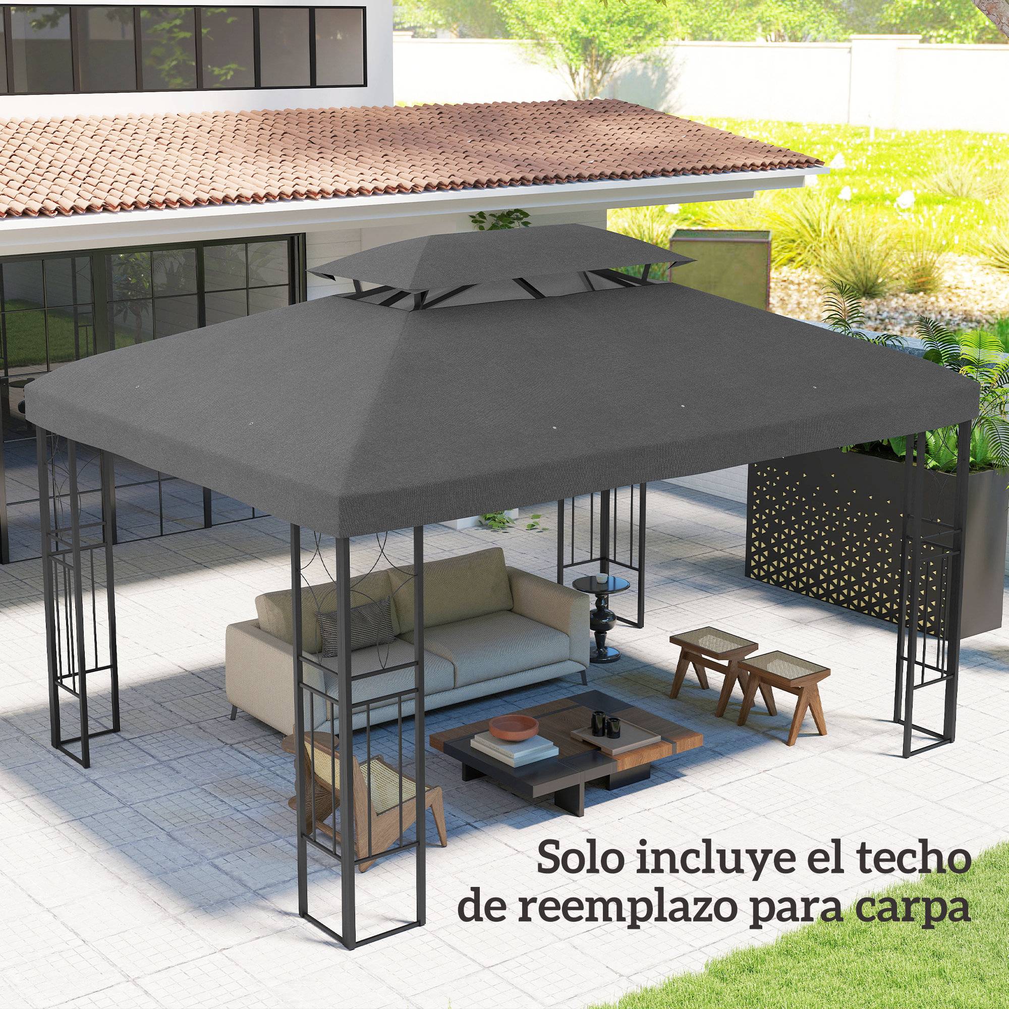 ComfortXL - Toile de Rechange pour Tonnelle Polyester Anti-UV pour Pergola 4x3 m Gris Foncé - ComfortXL Outdoor Living - Image 9