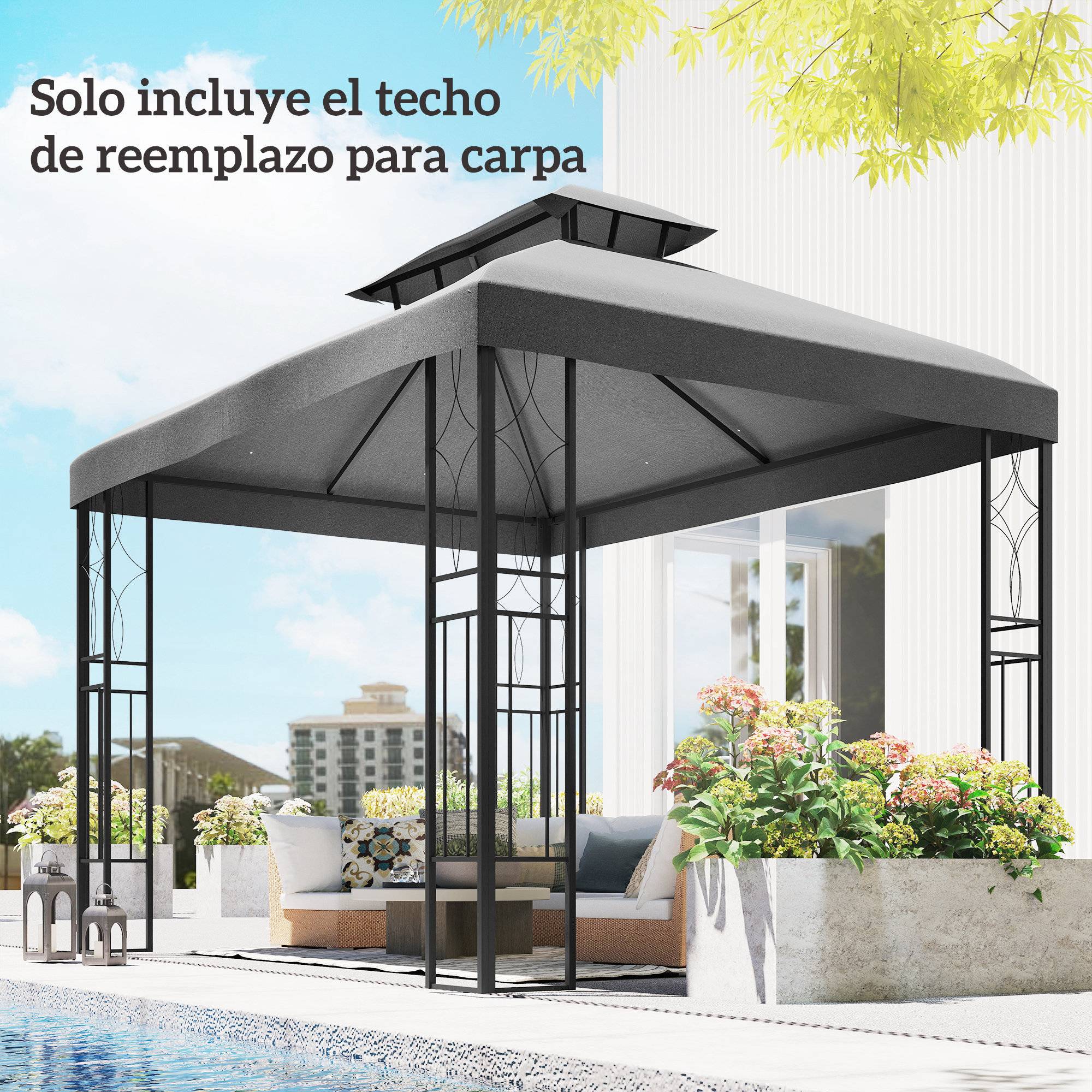ComfortXL - Toile de Rechange pour Tonnelle Polyester Anti-UV pour Pergola 4x3 m Gris Foncé - ComfortXL Outdoor Living - Image 4