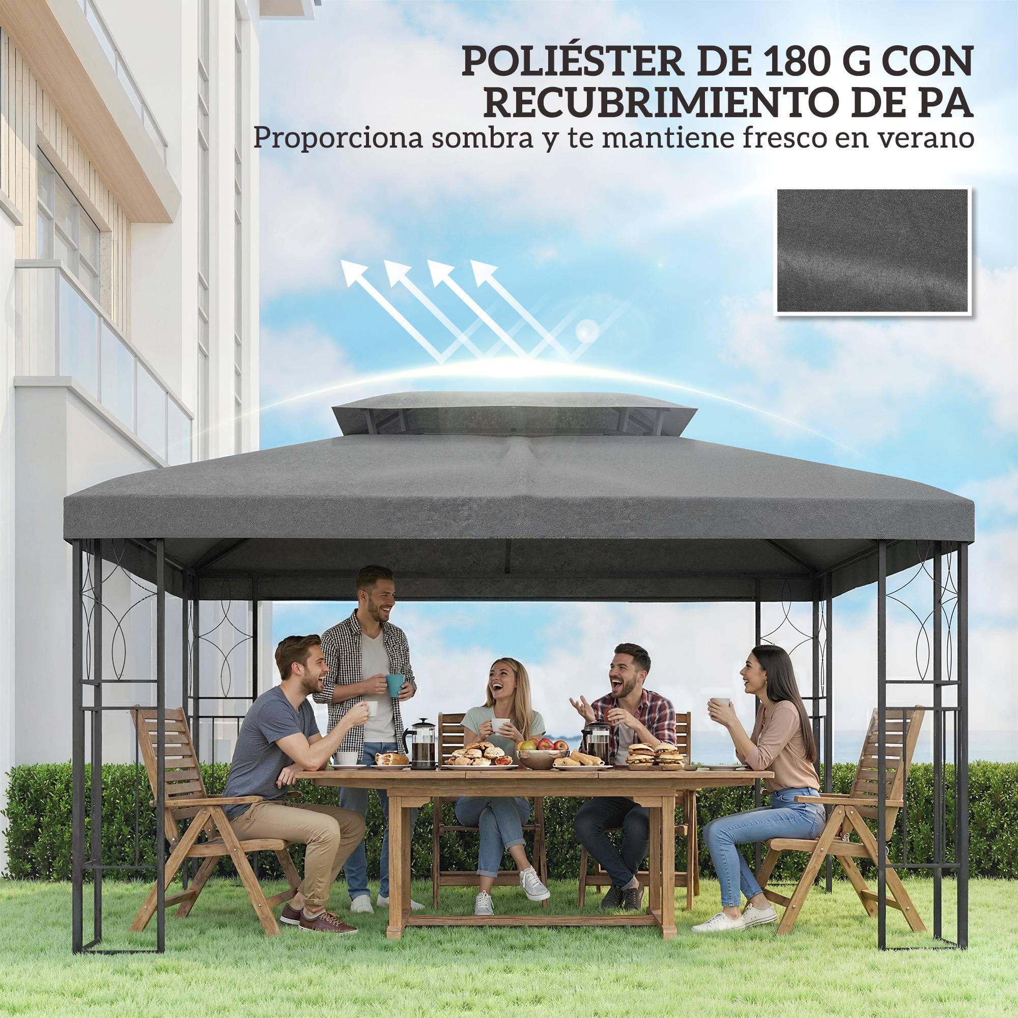 ComfortXL - Toile de Rechange pour Tonnelle Polyester Anti-UV pour Pergola 4x3 m Gris Foncé - ComfortXL Outdoor Living - Image 8