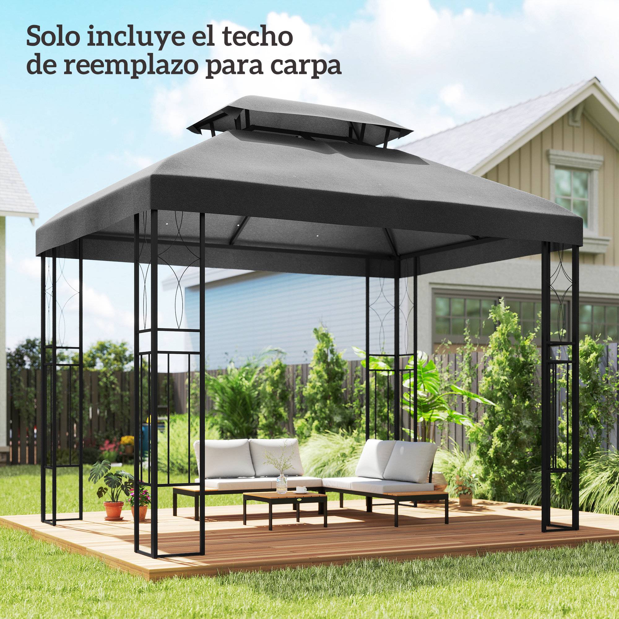 ComfortXL - Toile de Rechange pour Tonnelle Polyester Anti-UV pour Pergola 4x3 m Gris Foncé - ComfortXL Outdoor Living - Image 3