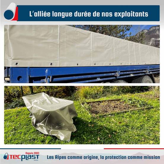 Bâche Agricole 3,5x4 m LP506AG Blanc Crème - Garantie 5 ans - Bâche PVC étanche de protection pour Matériel agricole TECPLAST - Image 2