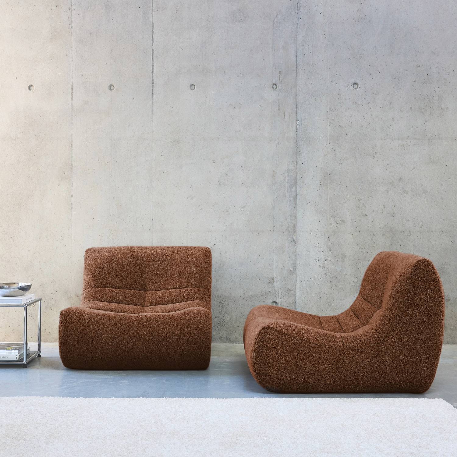 sweeek - Lot de 2 fauteuils chauffeuses en bouclette texturée terracotta style contemporain 1 place | sweeek - Image 1