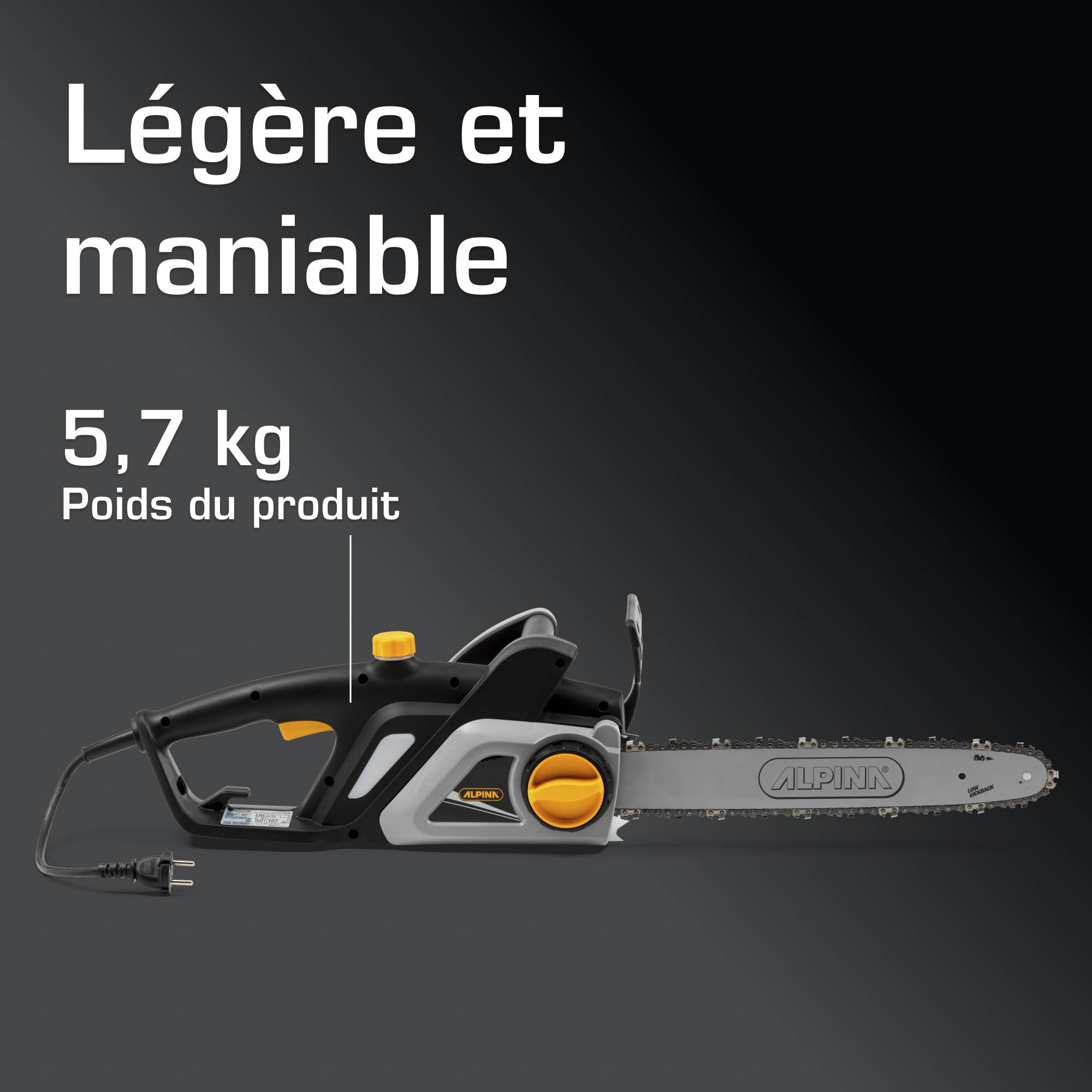 Alpina - Tronçonneuse électrique ACS 200 ET (16"), Moteur puissant 2000 W, Guide 40 cm, tension de chaîne sans outil, ergonomique - Alpina - Image 3