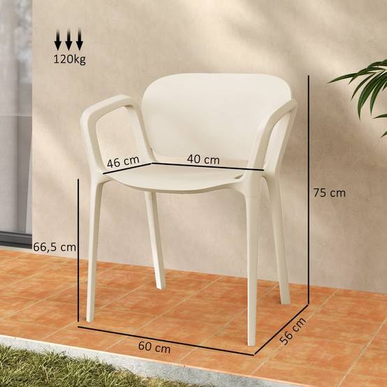 ComfortXL - Lot de 4 Chaises de Jardin Plastique Empilables Terrasse Fauteuils Extérieur Blanc - ComfortXL Outdoor Living - Image 3
