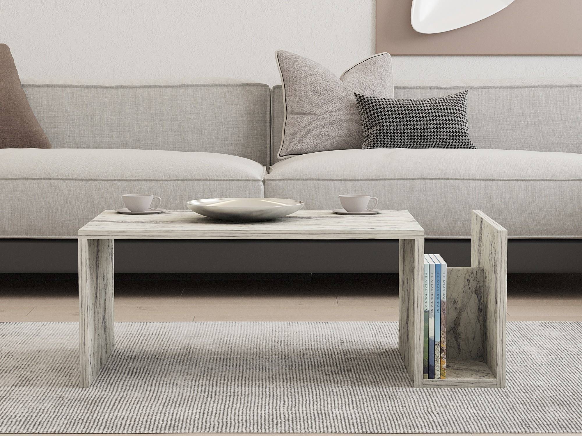 Habitat Et Jardin - Table Basse En Bois "memo" - 86 X 50 X 32 Cm - Marbre Freesia -hanah Home - Image 3