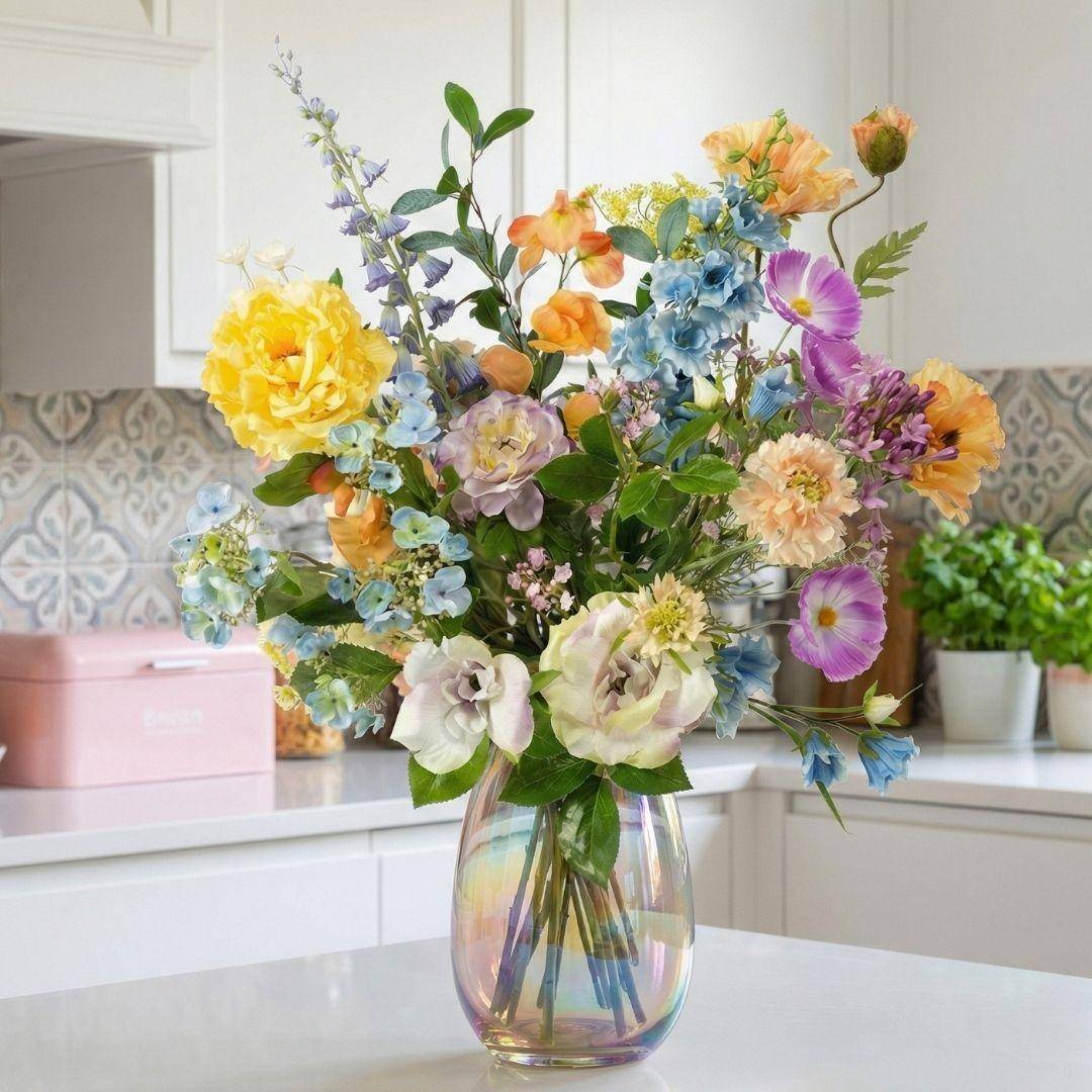Bouquet de fleurs artificielles printemps doux - 18 tiges - Ø10cm - Plante artificielle