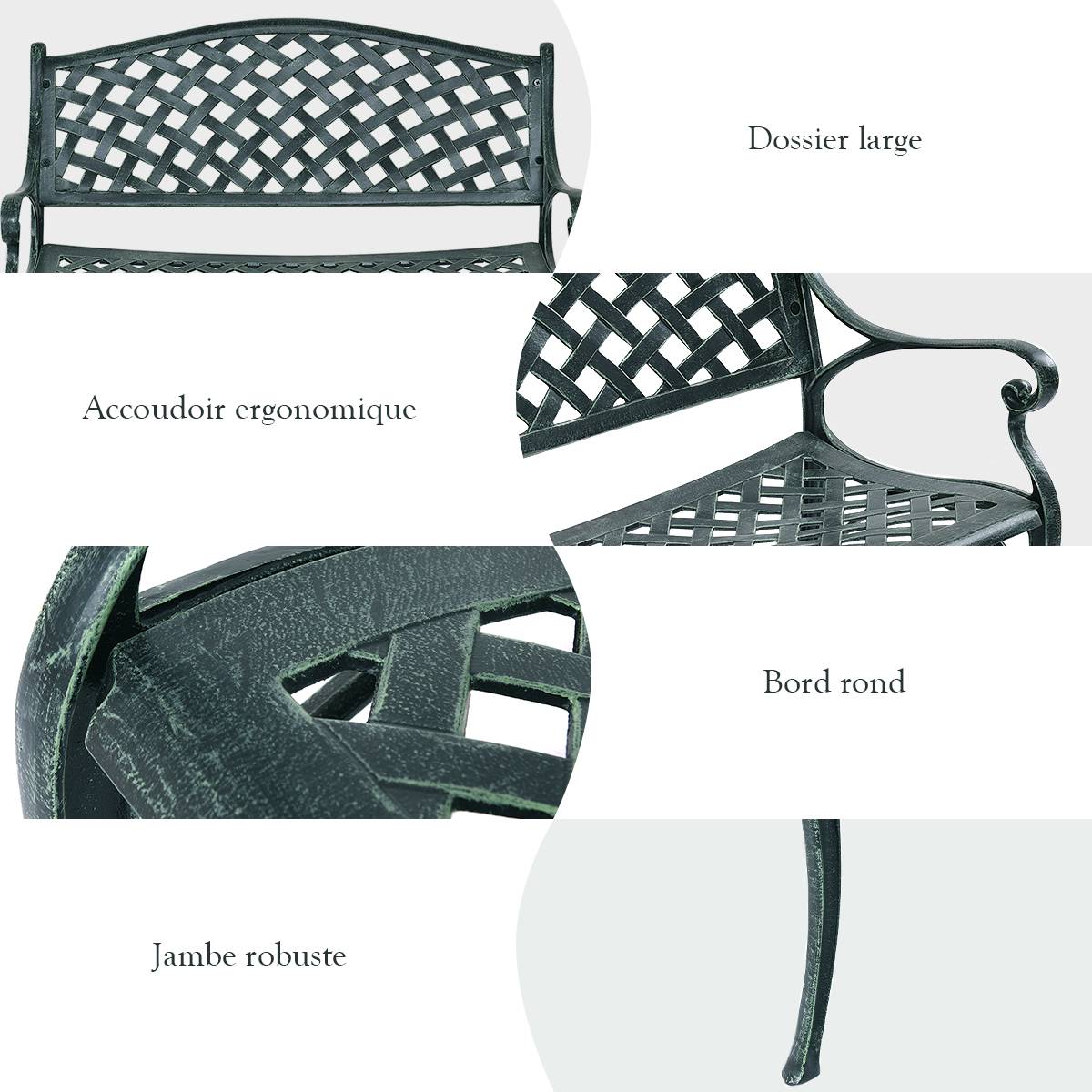 Maison Chic - Banc de Jardin 2-3 Places en Fonte d'Aluminium avec Design Ajouré 103 x 64 x 83 cm pour Terrasse/Cour/Balcon/Pelouse/Parc F84R - Image 6