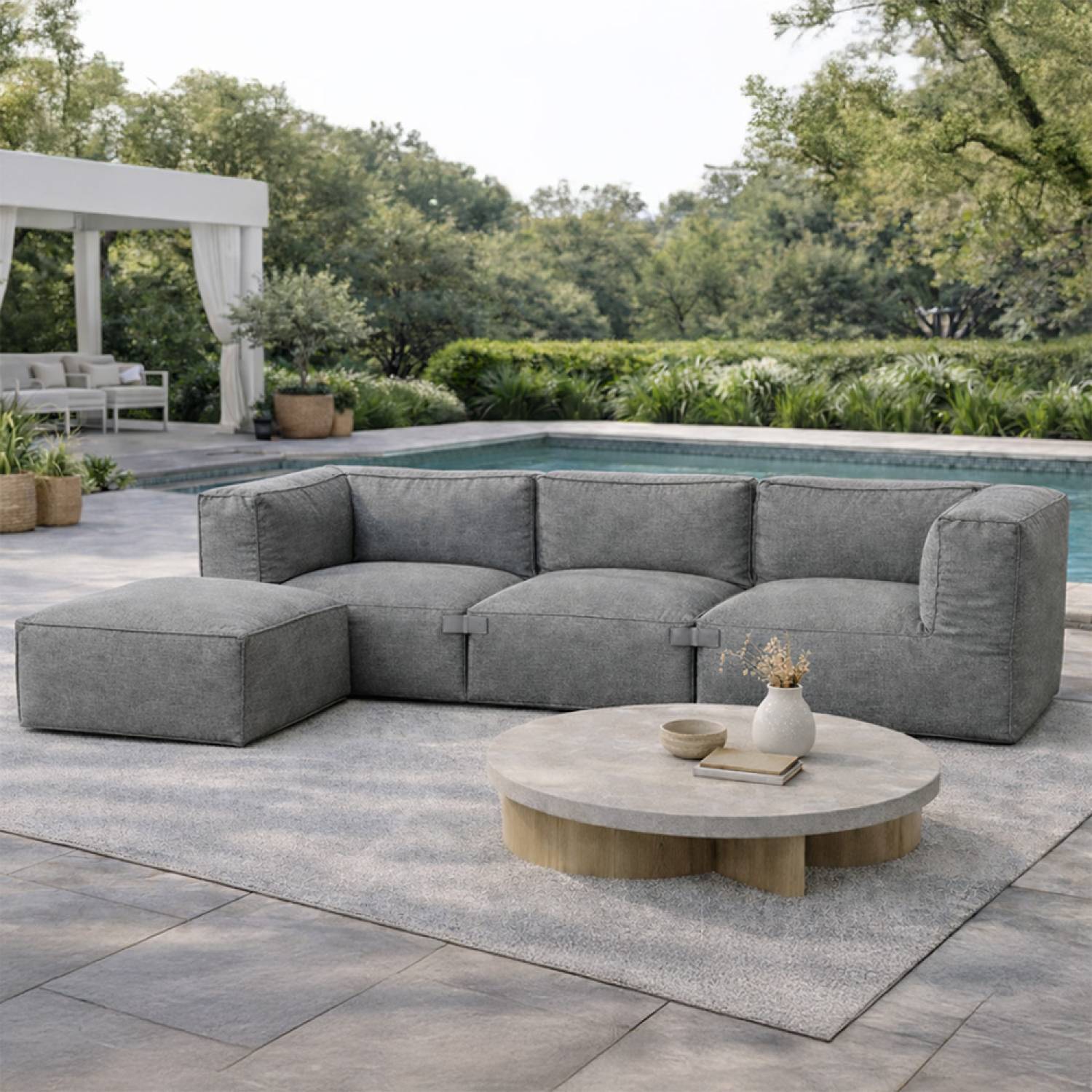 Salon de jardin modulable 4 places gris en tissu déperlant PRAIANO - Image 2